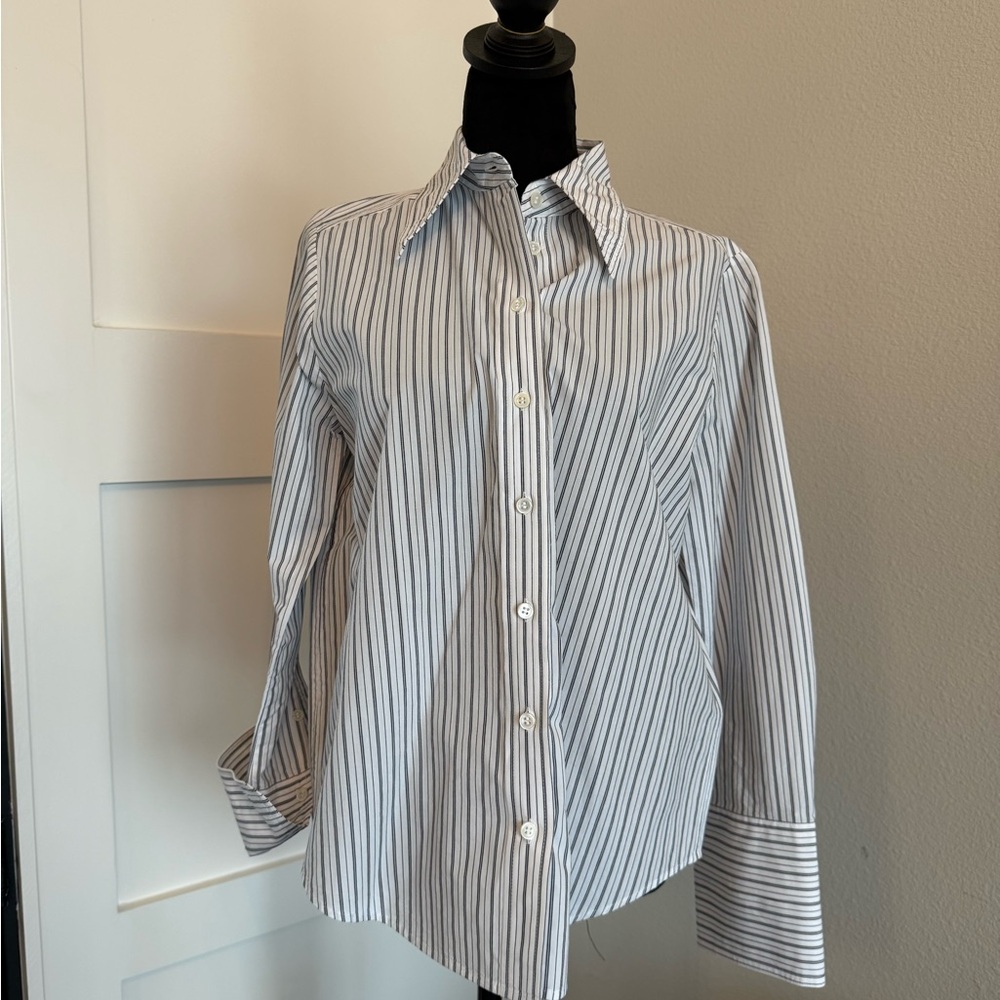 Banana Republic White Button-Up Shirt with Blue Stripes
